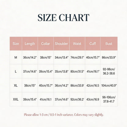 Size chart for detachable lace collar top, sizes M to XXL