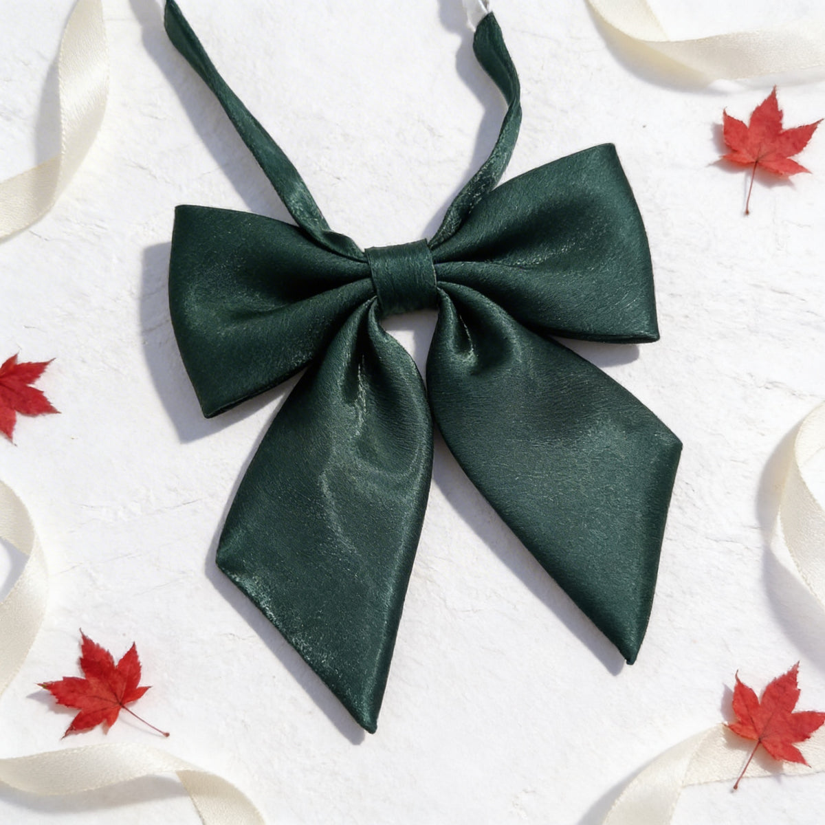Green satin JK seifuku bow tie for a Japanese school uniform collar