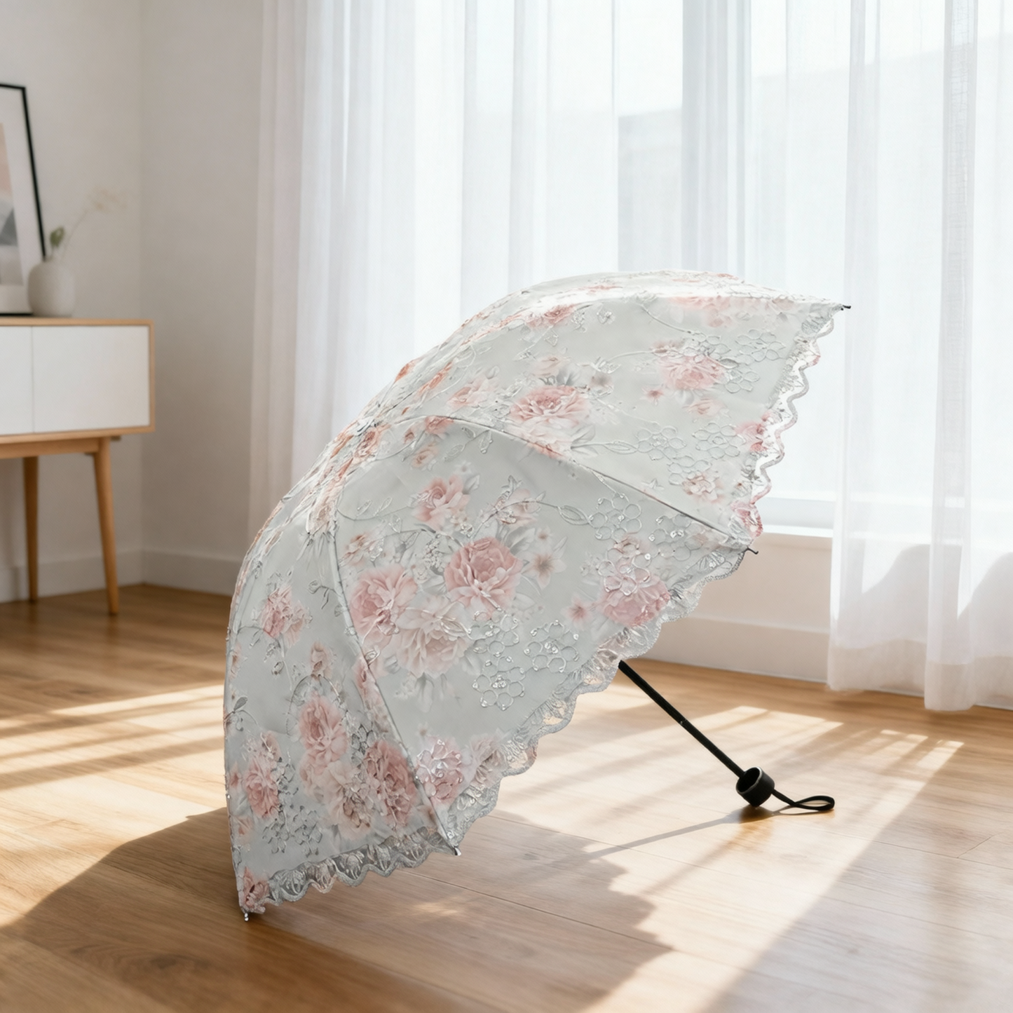 Emerald green floral lace parasol umbrella