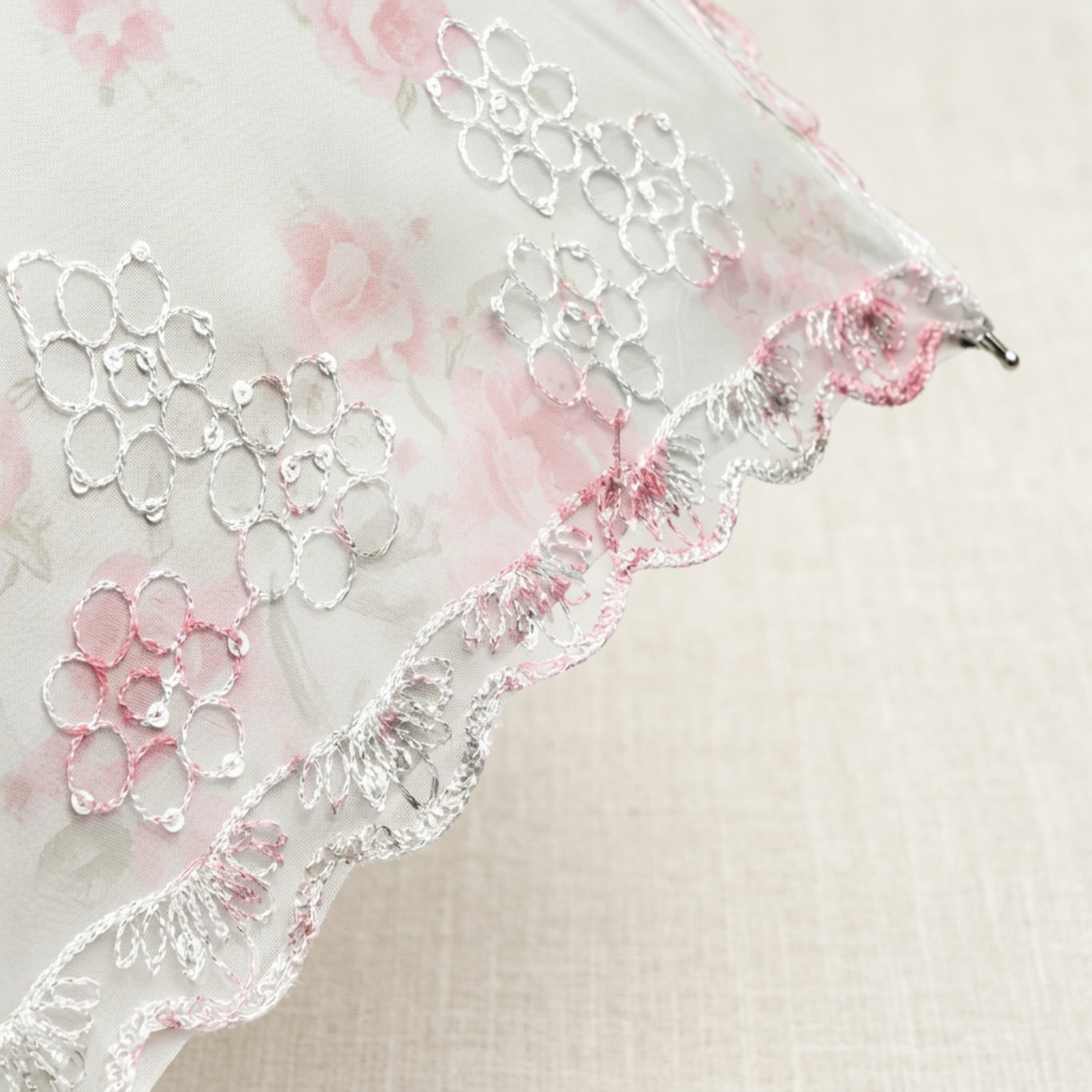 Close-up of floral lace parasol umbrella fabric detail