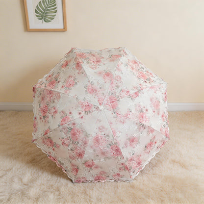 Rouge pink floral lace parasol umbrella, alternate view