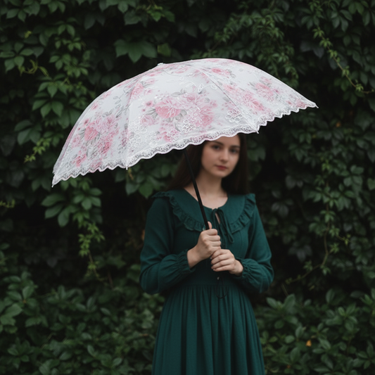 Floral lace parasol umbrella open outdoors