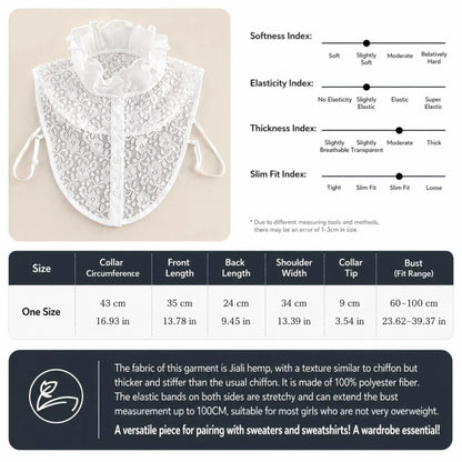 Size chart for detachable lace ruffle collar