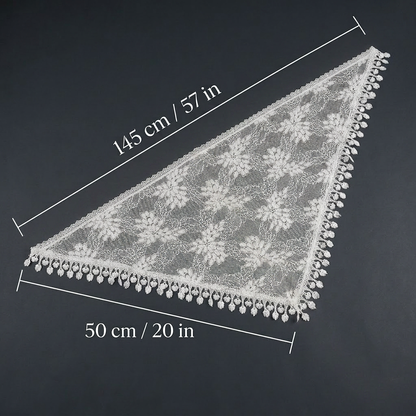 Size diagram for lace triangle scarf, 145 by 50 cm