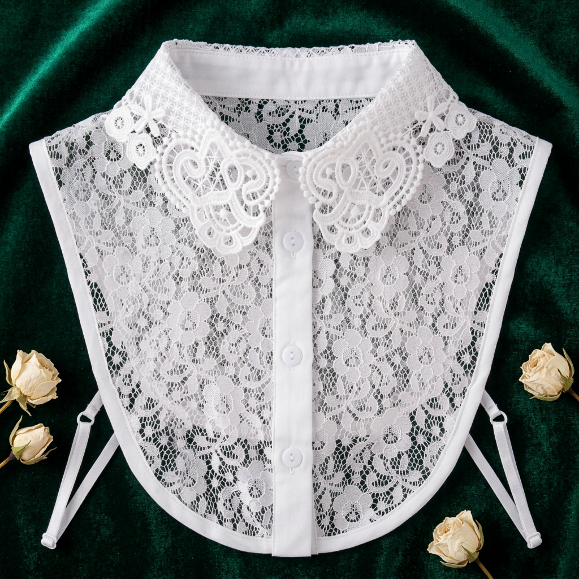 Black and white lace Peter Pan collars flat lay side by side