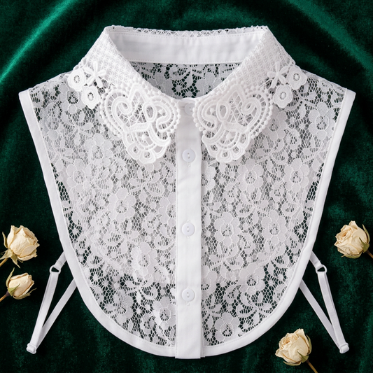 Black and white lace Peter Pan collars flat lay side by side