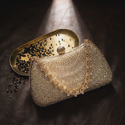 Video of rhinestone crystal evening clutch with sparkling detail
