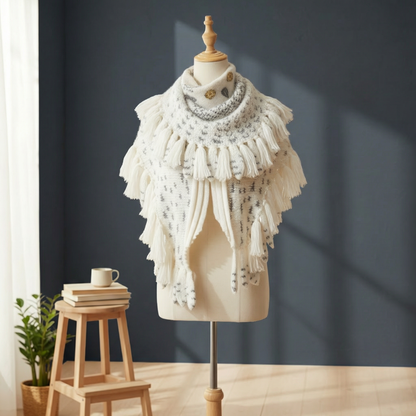 Snowy owl wings shawl displayed on mannequin bust